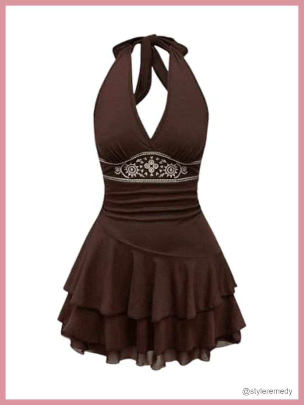 Women's Halter V-Neck Backless Ruffle Mini Dress Casual Summer Party